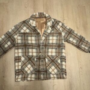 Blank NYC Plaid Blazer in Brown, White, and Gray